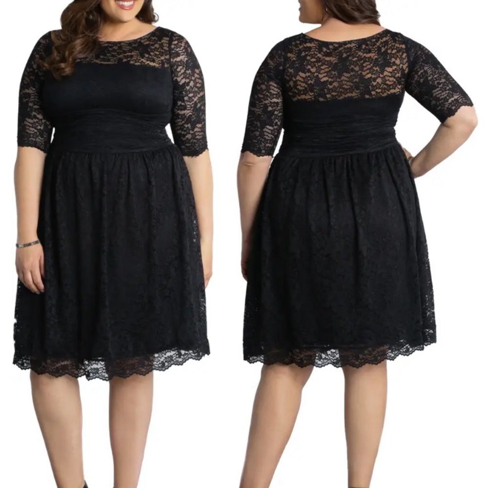 Kiyonna Luna Lace A-Line Dress in Black size 2X